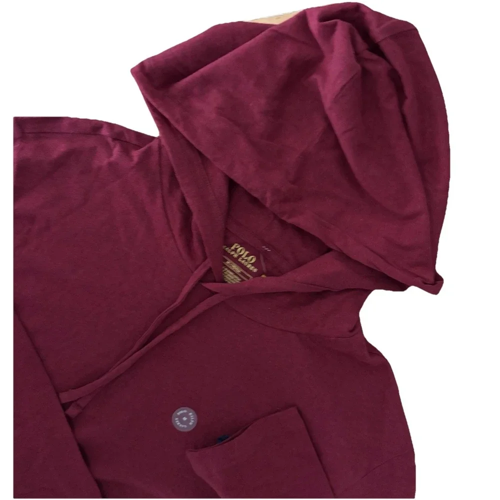 Polo Ralph Lauren Hoodie Shirt‎ Mens Medium Long Sleeve Pullover Burgundy New